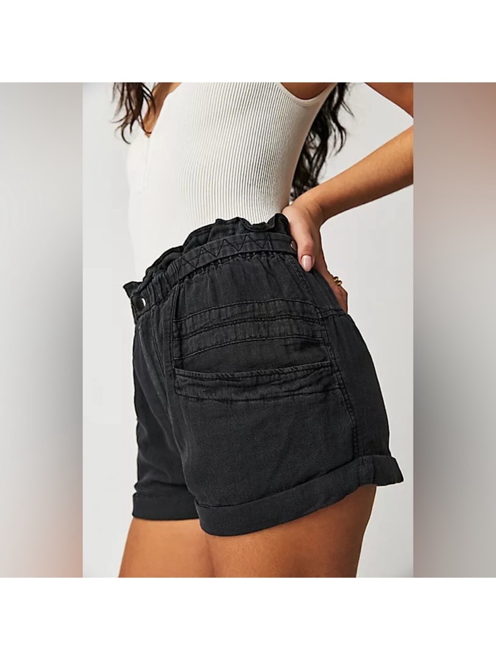 Free People High Waist Paperbag Black Shorts